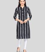 Black printed rayon long-kurtis
