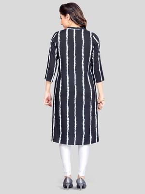 Black printed rayon long-kurtis 2