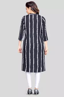 Black printed rayon long-kurtis