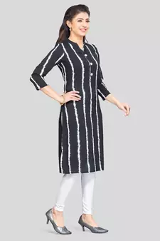 Black printed rayon long-kurtis