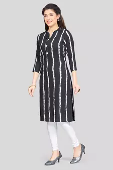 Black printed rayon long-kurtis