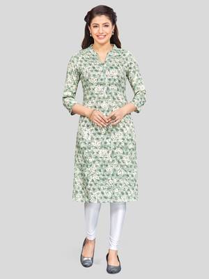 Green printed rayon long-kurtis 1