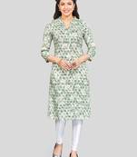 Green printed rayon long-kurtis