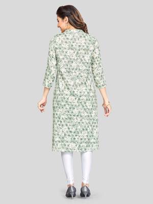 Green printed rayon long-kurtis 2