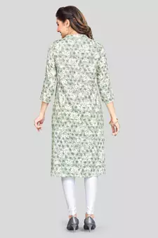 Green printed rayon long-kurtis