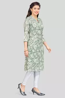 Green printed rayon long-kurtis