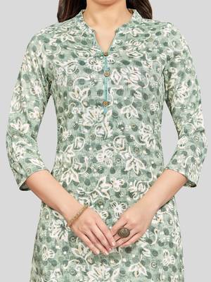 Green printed rayon long-kurtis 4