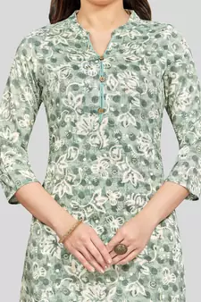 Green printed rayon long-kurtis