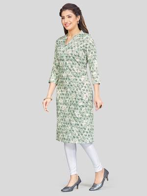 Green printed rayon long-kurtis 5