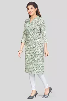 Green printed rayon long-kurtis