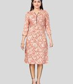 Peach printed rayon long-kurtis