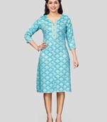 Blue printed rayon long-kurtis
