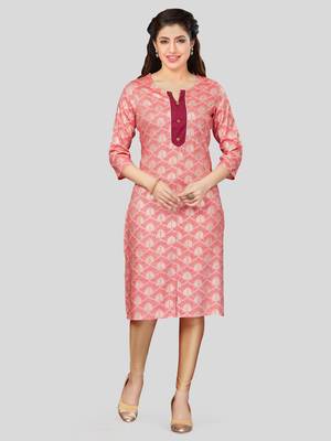 Pink printed rayon long-kurtis 1