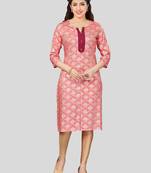 Pink printed rayon long-kurtis