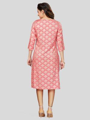 Pink printed rayon long-kurtis 2