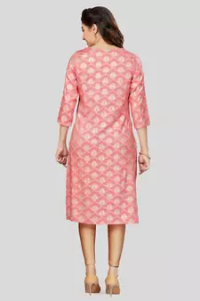 Pink printed rayon long-kurtis