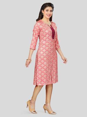 Pink printed rayon long-kurtis 3