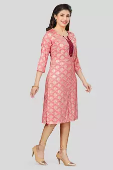 Pink printed rayon long-kurtis