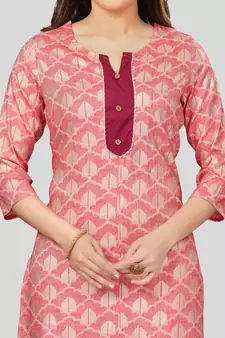 Pink printed rayon long-kurtis