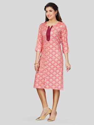 Pink printed rayon long-kurtis 5