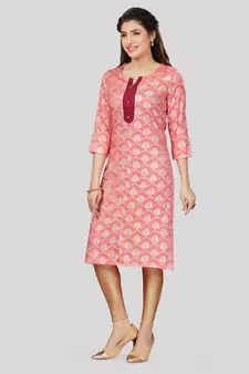 Pink printed rayon long-kurtis