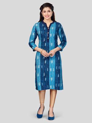 Blue printed rayon long-kurtis 1