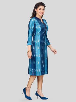 Blue printed rayon long-kurtis 3