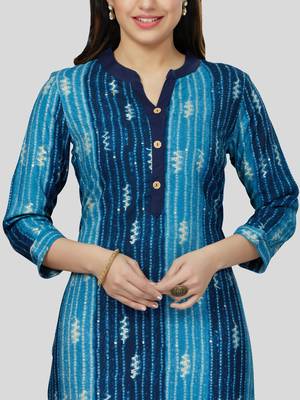 Blue printed rayon long-kurtis 4