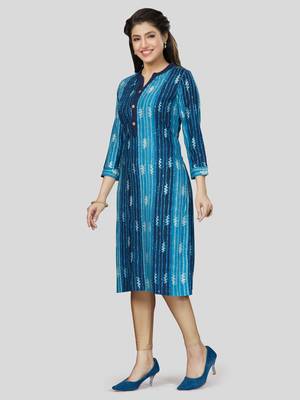 Blue printed rayon long-kurtis 5