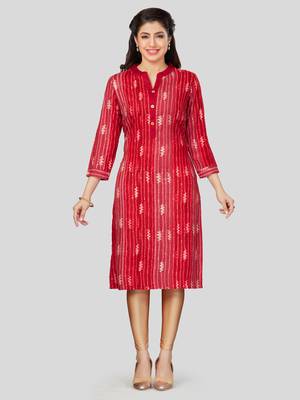 Red printed rayon long-kurtis 1