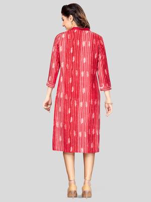 Red printed rayon long-kurtis 2