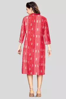 Red printed rayon long-kurtis