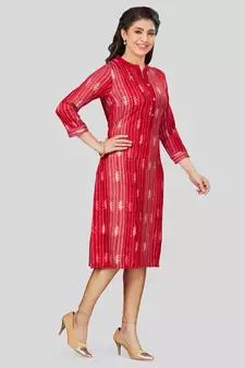 Red printed rayon long-kurtis