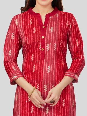 Red printed rayon long-kurtis 4