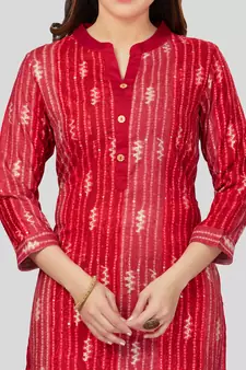 Red printed rayon long-kurtis