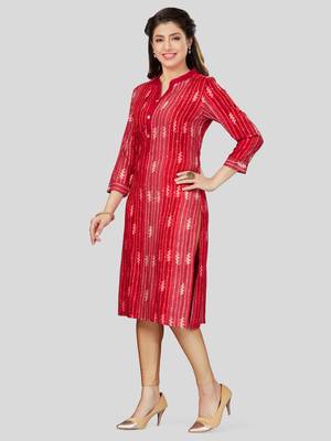 Red printed rayon long-kurtis 5