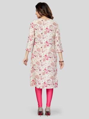 Cream printed rayon long-kurtis 2