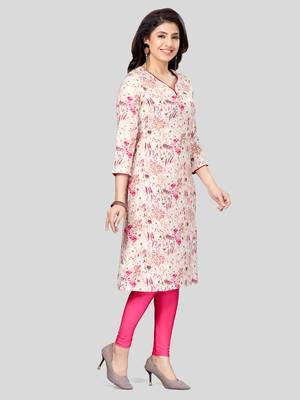 Cream printed rayon long-kurtis 3