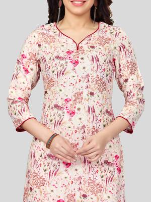 Cream printed rayon long-kurtis 4