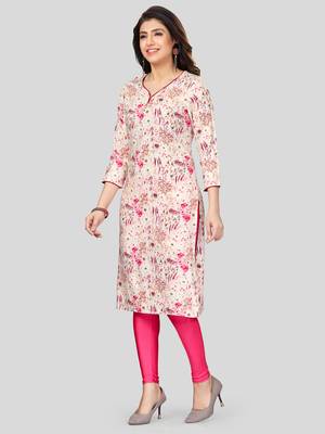 Cream printed rayon long-kurtis 5