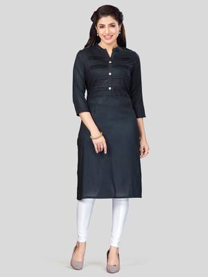 Black plain rayon long-kurtis 1