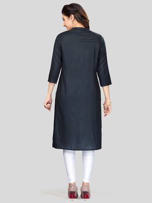 Black plain rayon long-kurtis 2
