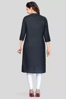Black plain rayon long-kurtis