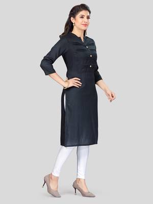 Black plain rayon long-kurtis 3