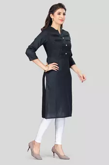 Black plain rayon long-kurtis