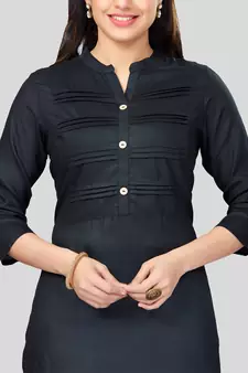Black plain rayon long-kurtis