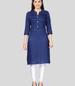 Navy-blue plain rayon long-kurtis