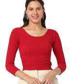 Salwar Studio Women's Red Woolen Lycra Stretchable Readymade Saree Blouse