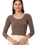 Salwar Studio Women's Brown Woolen Lycra Stretchable Readymade Saree Blouse