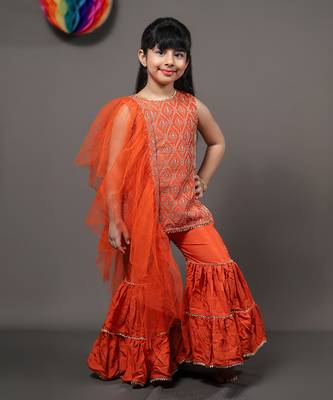 Embroidered Kurta with Sharara And Dupatta 1